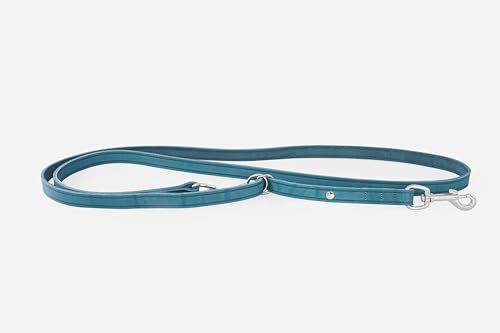 ドイツ製 高級本革リード Das Lederband レダーバンド 「WEINHEIM(ワインハイム)」 犬 リーシュ レザー 本革 ペット用品 柔らかくて丈夫 有害化学物質不使用 (Petrol/ブルー, アジャスタブルリード(長さ調整可能): 12mm
