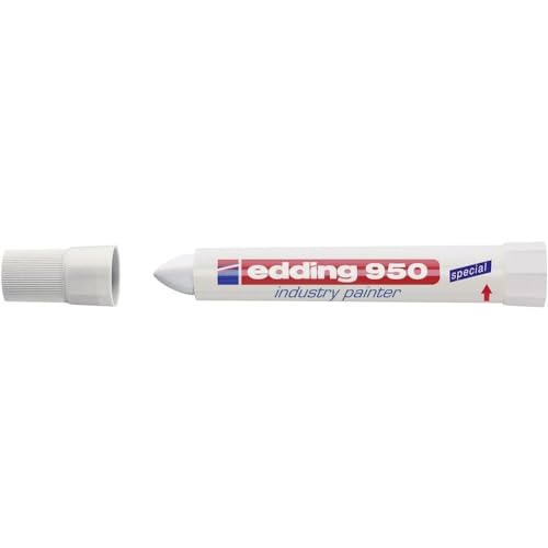 edding 950 marcador industrial - blanco - 1 rotulador - punta redonda de 10 mm - marcador para escribir sobre metal, piedras, madera - superficies rugosas o húmedas - permanente, impermeable