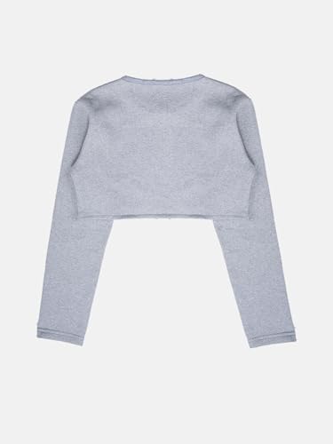 Image of KiddoPanti Girls Fleece Crop Length Shrug | Cotton Poly Fleece Fabric |Sequin Patch on Chest | Front Open Pearl Button Closure | Crop Length, Full Sleeve | Lightweigth & Breathable Girls Shrug