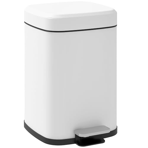 HOMCOM - Papelera de cocina (12 L, con pedal de acero inoxidable, tapa de cierre suave, compacta, cubo interior extraíble, 24,5 x 32 x 36,5 cm), color blanco