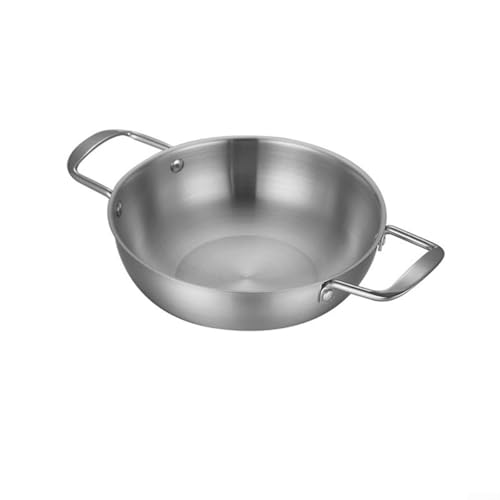 Paellera ergonómica de acero inoxidable con doble mango para estufa y horno (plateada, 20 cm)