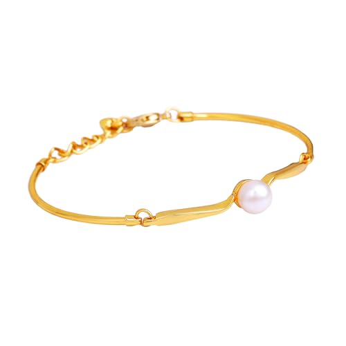 Estele Women's Gold Plated Single Pearl Studded Bracelet