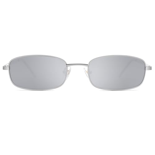 Image of SOJOS Trendy Rectangle Sunglasses Womens Mens, Retro 80s 90s Y2k Chic Narrow Thin Skinny Sunnies SJ1187 | Retro 80s 90s 2000s Chic Narrow Thin Skinny Frame UV400 Protection Lenses