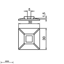 Base adhesiva 30x30 para brida Unex 1256. Bolsa de 100 unidades