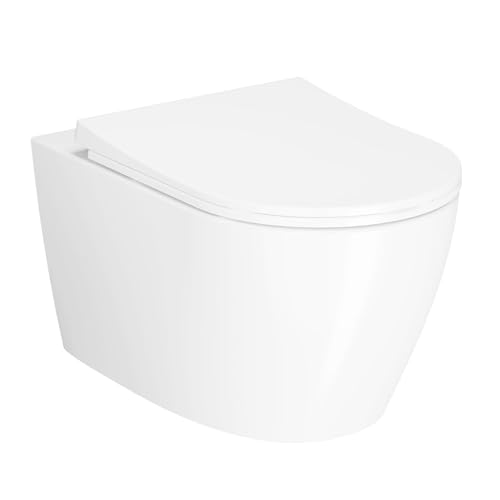 Inodoro suspendido de pared con asiento de cierre suave, diseño moderno flotante, doble descarga y altura cómoda, cubierta ultra delgada para asiento, tanque no incluido, asiento con borde elevado miniatura 1