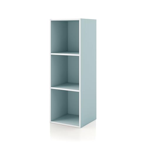Homes: Inside + Out Apexa 3-Cube Storage Organizer Shelves, Stackable Wood Bookcase Fits Cubby Bins for Organization, Dorm Teen Room Decor & Home Office, Light Blue by HOMES: INSIDE + OUT - Used condition - US$53.95