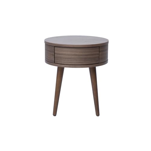 Miliboo - Mesita de noche redonda de madera oscura con cajón Judith