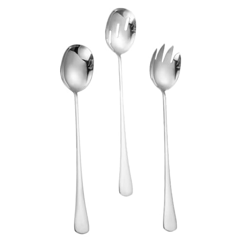 VINTORKY 3-pc Salad Serving Set Stainless Fork Spoon Colander Long Handle Kitchen Utensils Stainless Steel Tools