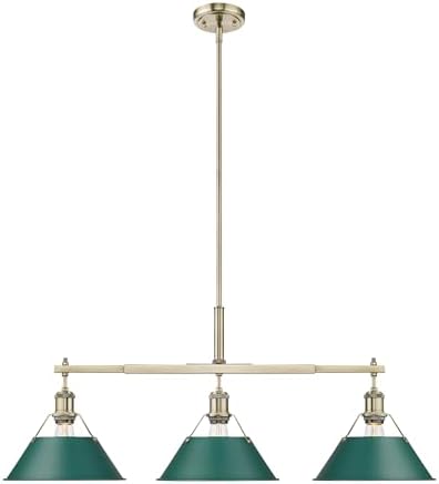 Orwell 3-Light Linear Pendant in Aged Brass with Pine Green