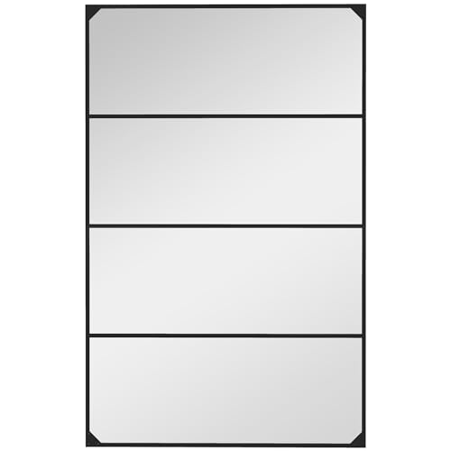 HOMCOM Miroir Mural verrière rectangulaire Style Industriel, Horizontal ou Vertical avec 4 Crochets, en métal Noir - 109 x 69 cm