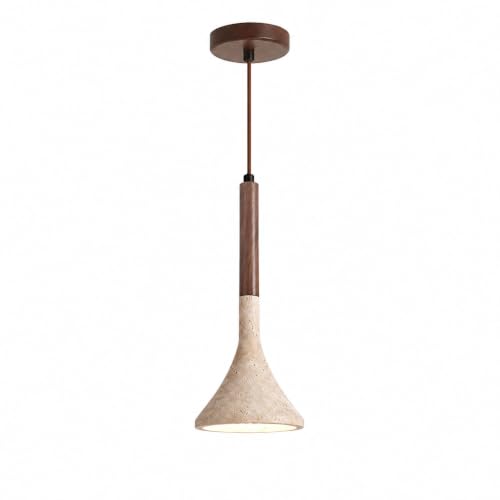 Lampe suspendue bois et travertin pour éclairer îlot de cuisine