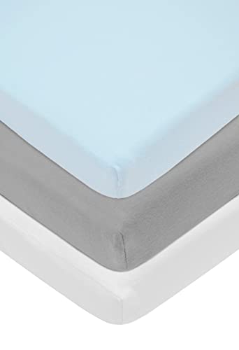 Image of American Baby Company 3 Pack 100% Natural Cotton Fitted Cradle /Bassinet Sheets 36 inch x 18 inch - Soft, Breathable & Hypoallergenic Bed Sheets, Blue /Gray /White, Neutral for Boys & Girls