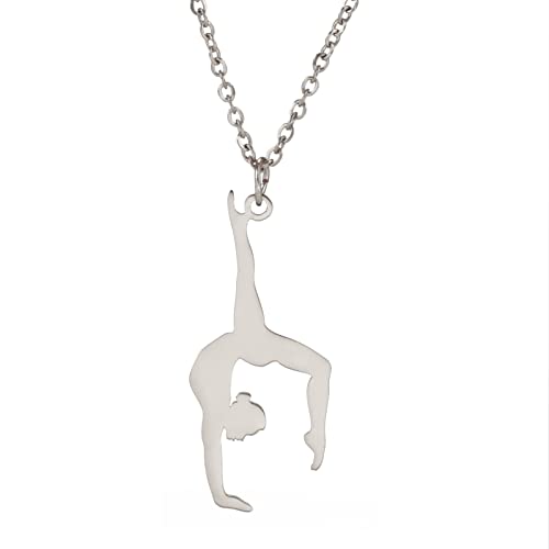 Amaxer Gymnastik-Halskette für Mädchen Cheerleader Cheerleading Eiskunstlauf Edelstahl Gymnastikschmuck Geschenke Anhänger Halskette für Turnerin Frauen Mädchen (Gymnastik-Styling 7)