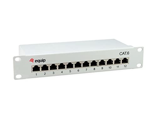 Panel de conexiones Cat6 de 10 pulgadas blindado con 12 puertos RJ45 gris claro