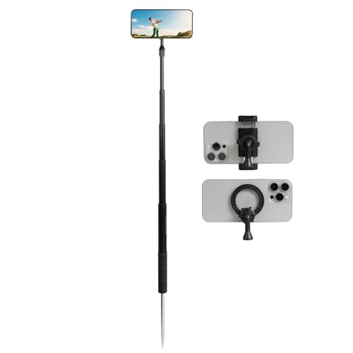 Ground Golf Monopod Phone Stand Holder with Spike Stake 46 Extendable Selfie Stick & Universal 1/4 Screw - Record Stable Hands-Free Golf Swing Videos for magsafe and All Smartphones