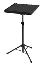 Percussion metal table (47 x 47 cm) with folding feet Adjustable height: 80 to 130 cm Removable anti-roll foam layer 90 degree adjustable table angle Net weight: 5 kg Design: black