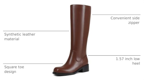 Image of ZJA Knee High Boots Women,Square Toe Chunky Block Low Heel Tall