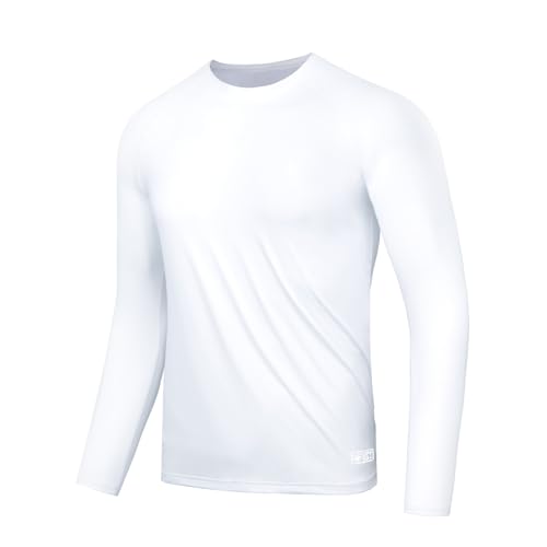 AMZSPORT Camiseta UV Hombre Rashguard UPF 50 Camiseta de Manga Larga Protección Solar Transpirable Secado Rápido Camiseta Protectora para Pesca, Surf, Senderismo, Ciclismo Blanco M