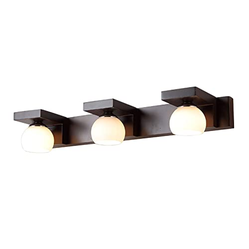 Applique murale style ferme bois et verre 3 globes premium