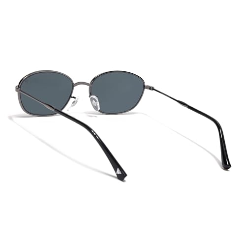Image of Voyage Oval Polarized Sunglasses for Men & Women (Black Lens | Grey Frame - MG7625)