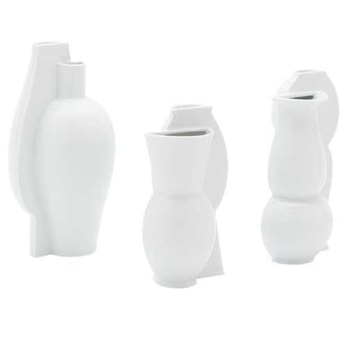 MEISSEN Juego de 3 jarrones de porcelana, color blanco