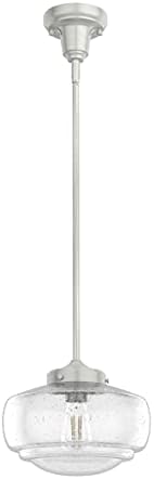 Hunter - Saddle Creek 1-light Brushed Nickel, Small Pendant Light, Dimmable, Schoolhouse Style, Schoolhouse Shaped, for Bedrooms, Kitchens, Dining, Living Rooms - 19189