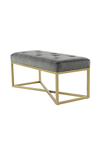 Qiyano Sitzbank Samt Gesteppte Polsterbank Bettbank für Schlafzimmer Wohnzimmer Flur Ankleidezimmer im Barock-Stil mit goldenen Metallfüßen, Farbe: Grau Cover