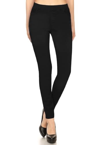 Women's Cotton Blend Stretch Skinny Pull On Pants Jeggings Black Size M