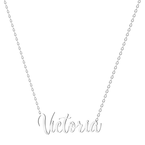 various Collar Nombre Victoria Acero Inoxidable-Colgante Nombre Personalizado Plateado para Collar Mujer-Regalos Personalizados para Mujer Madres Niña Parejas, Mejor Amiga