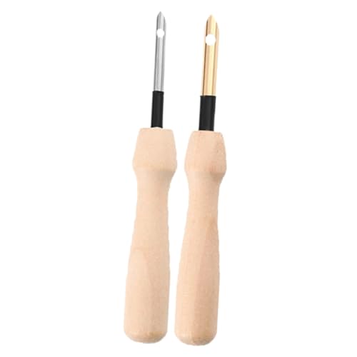 KONTONTY 2pcs Wooden Handle Punch Needle for Needle Art Embroidery Craft Beginners