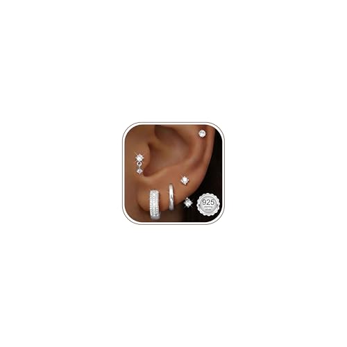 Adramata 5 Pares Pendientes Mujer Plata de Ley 925 Pendiente Aros Pequeño Piercing Oreja Piercing Tragus Helix Cartílago Hipoalergenicos Pendientes Mujer Oro Plata