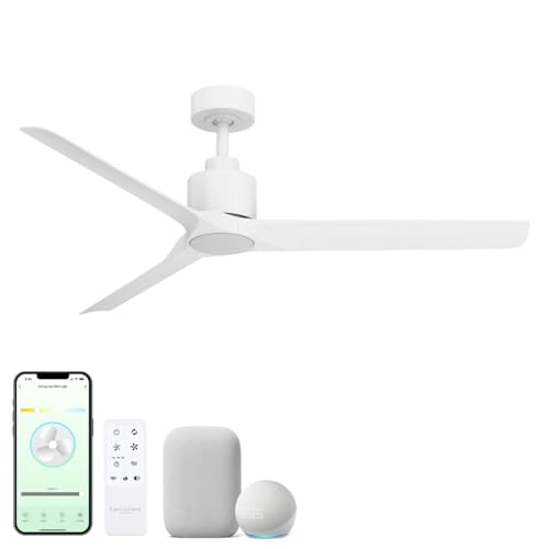 East Grove Home Delta Indoor or Outdoor 52in 3-Blade Smart Ceiling Fan or Flush Mount Fan 2700K-6000K CCT Tunable Range LED Light Kit with White Hardware in White Blades Works With iOS or Android App by East Grove Home - Used condition - US$131.21