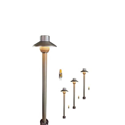 MALORY Low Voltage Outdoor Lights,(18.6'' H) Brass Landscape Path Light,Outdoor Walkway Lighting with 2W 2700K LED G4 Bulb for Pathway Driveway Patio Yard & Lawn(P05 Mini Shade,4-Pack) 4-Pac