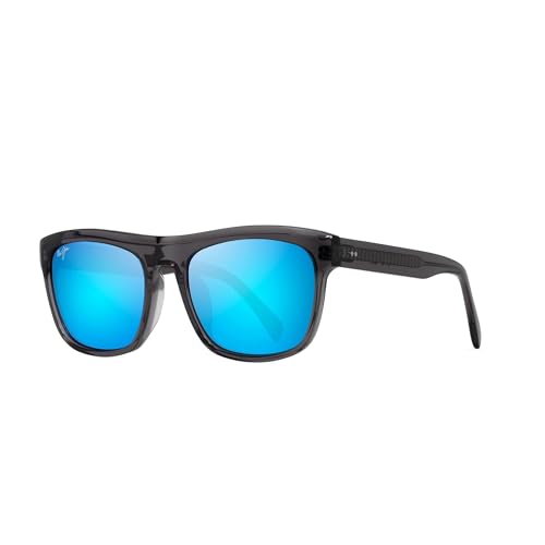 Image of Maui Jim Men's and Women's S-Turns Polarized Rectangular Sunglasses, Dark Translucent Grey /Blue Hawaii, Small