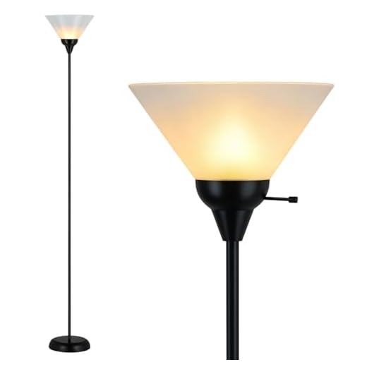 Floor Lamp by Light Accents - Mary Floor Lamp for Living Rooms - Standing lamp - Pole Light - Torchiere Floor Lamp - Bedroom Floor Lamp - Torch Lamps Bright Reading Light with White Shade - Black