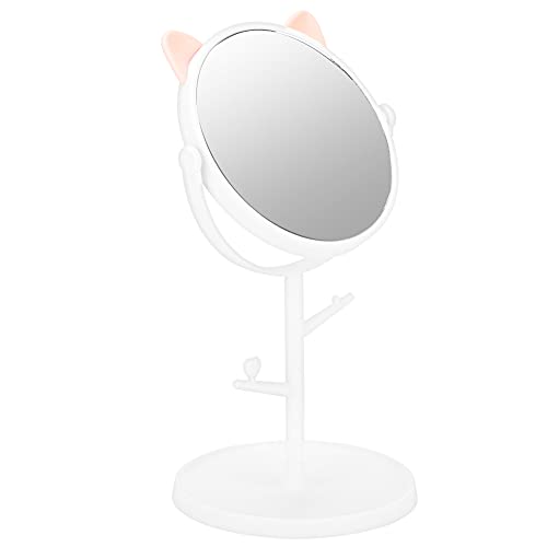 Espelho de Princesa Giratório Fofo Espelho de Vaidade Vaidade de Menina (orelhas de gato rosa)