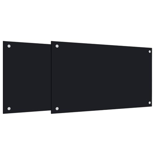 vidaXL Salpicaderos de cocina 2 uds vidrio templado negro 70x50 cm, salpicadero, salpicadero de vidrio, protector contra salpicaduras