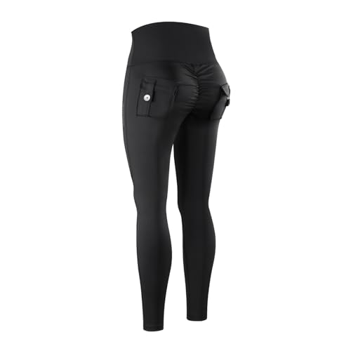 WOSAWE Damen Sportleggings Hohe Taille Po-Forming Stretch Yogahosen für Fitness, Laufen, Training (Schwarz, L)