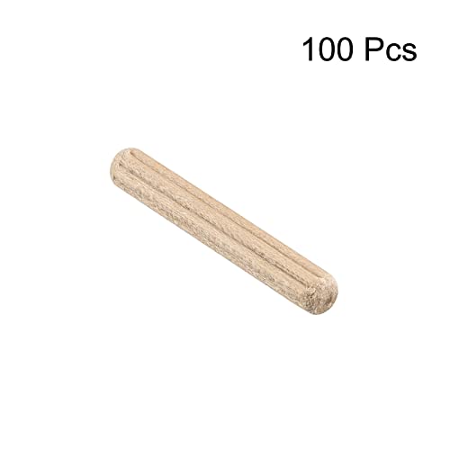 sourcing map Holz Taube Pins 100stk. 4x25mm (5/32x1) Geriffelt Abgeschrägt Enden Holz Taube Pegs Ofen Getrocknet Hartholz für Holzbearbeitung Möbel Regal