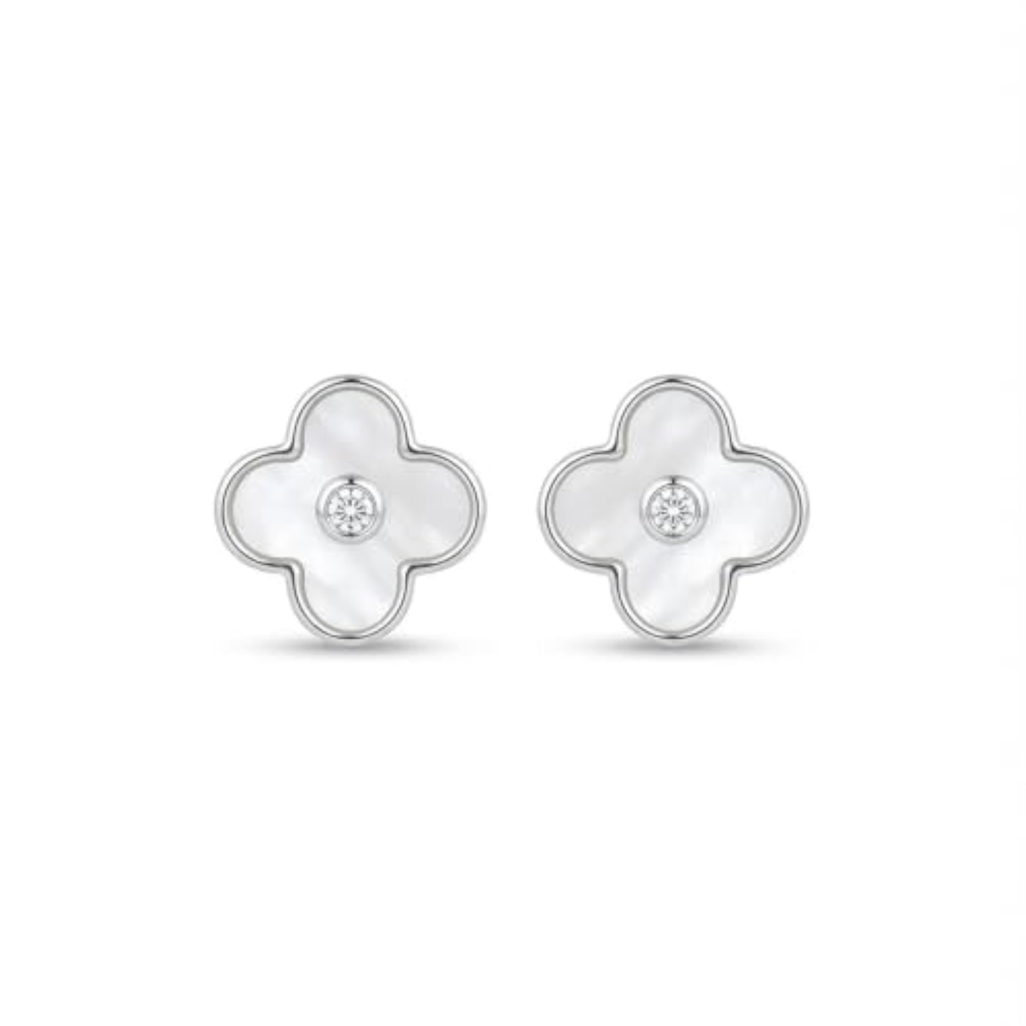 Women's 925 Sterling Silver Floral Zircon Studded Polished Earrings