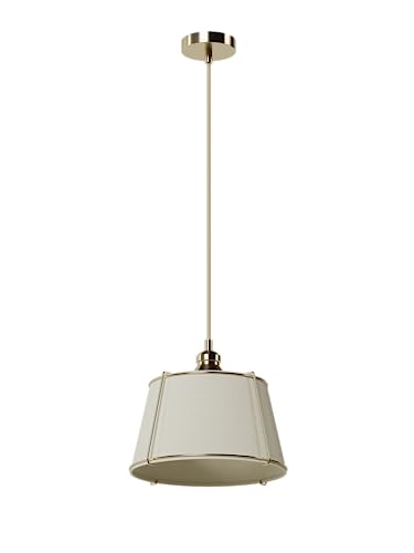 Etl Listed Brushed Gold Pendant Hanging Light With Beautiful Cream White Linen Shade In Dainty Gold Cage With Adjustable Matching Cord And Canopy, For Entry Foyer Living Dining Kitchen Bedroom Office #TOP1