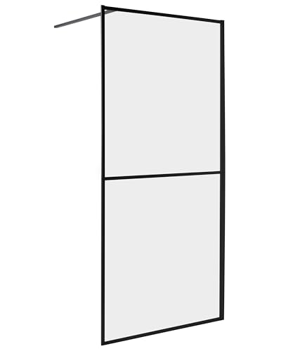 Mampara de ducha de vidrio templado para ducha fija de baño 90 x 195 cm negro Aculeo