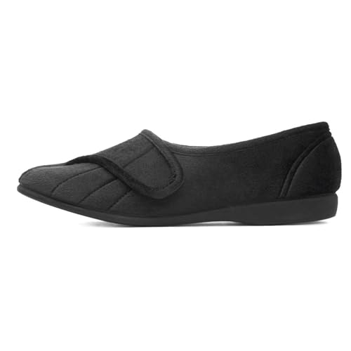 GBS Audrey Womens Black Easy Fasten Slippers - Size 5 UK - Black
