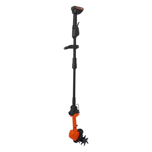 21V Cordless Mini Tiller Cultivator, Electric Garden Battery Powered, Lightweight Powered Rotavator Foldable Soil with Adjustable Handle for Tilling and Sowing Seeds Black Orange