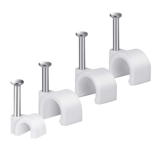 Cable Wire Clips 4mm 6mm 8mm 10mm Cable Management RG6 RG59 CAT5 CAT6 RJ45 Electrical Ethernet Dish TV Speaker Wire Cord Tie Holder Single Coaxial Nail Clamps (Pack of 400)