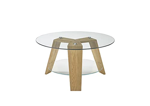 Robas Lund Couchtisch Wohnzimmertisch Glastisch mit Eiche Massiv Gestell, BxHxT 75x40x75 cm