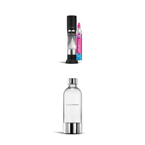Sodastream Ensō – Machine à eau pétillante avec système CO₂ Quick Connect, cylindre de gaz 60L, 2 bouteilles 1L sans BPA et chiffon de nettoyage inclus, noire