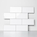 OYASIMI 10-Sheet Subway Tiles Peel and Stick Backsplash, 12'' Glossy White Ceramic Look Kitchen Backsplash Wall Tile, PVC Stick on Backsplash for Bathroom,RV,Fireplace
