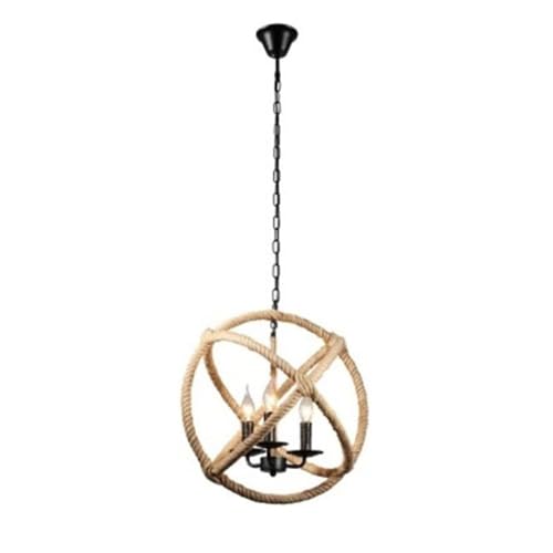 Globe en corde de chanvre suspendus style ferme rustique 3 feux - 2