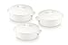 3 casseroles empilables en porcelaine blanche | Antiadhésif | 3 casseroles et 3 couvercles : 15,5 x 15,5 x 17 cm | Ovum